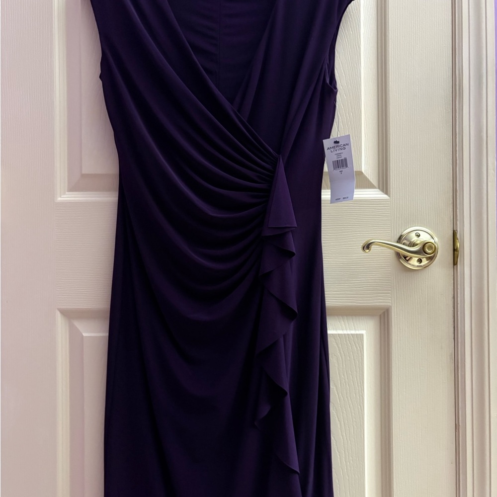 American Living Blue Ruched Asymmetrical Sheath Dress